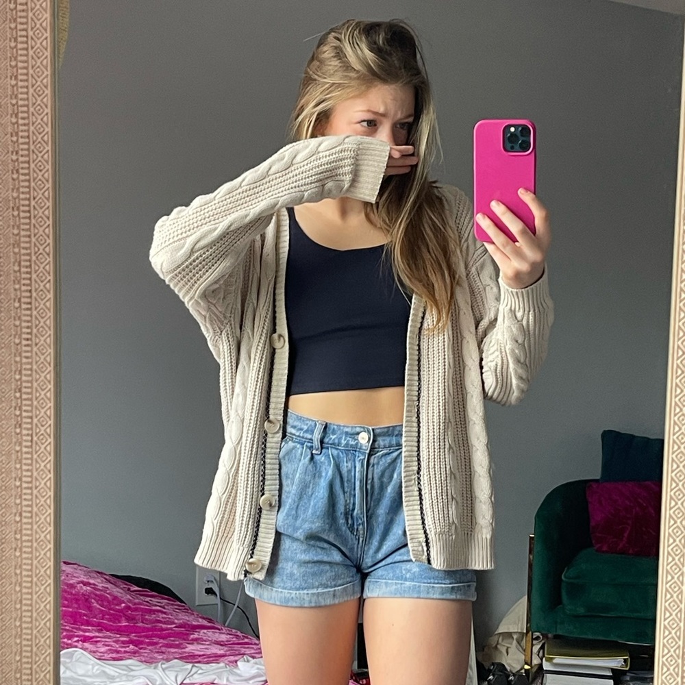 cream cardigan